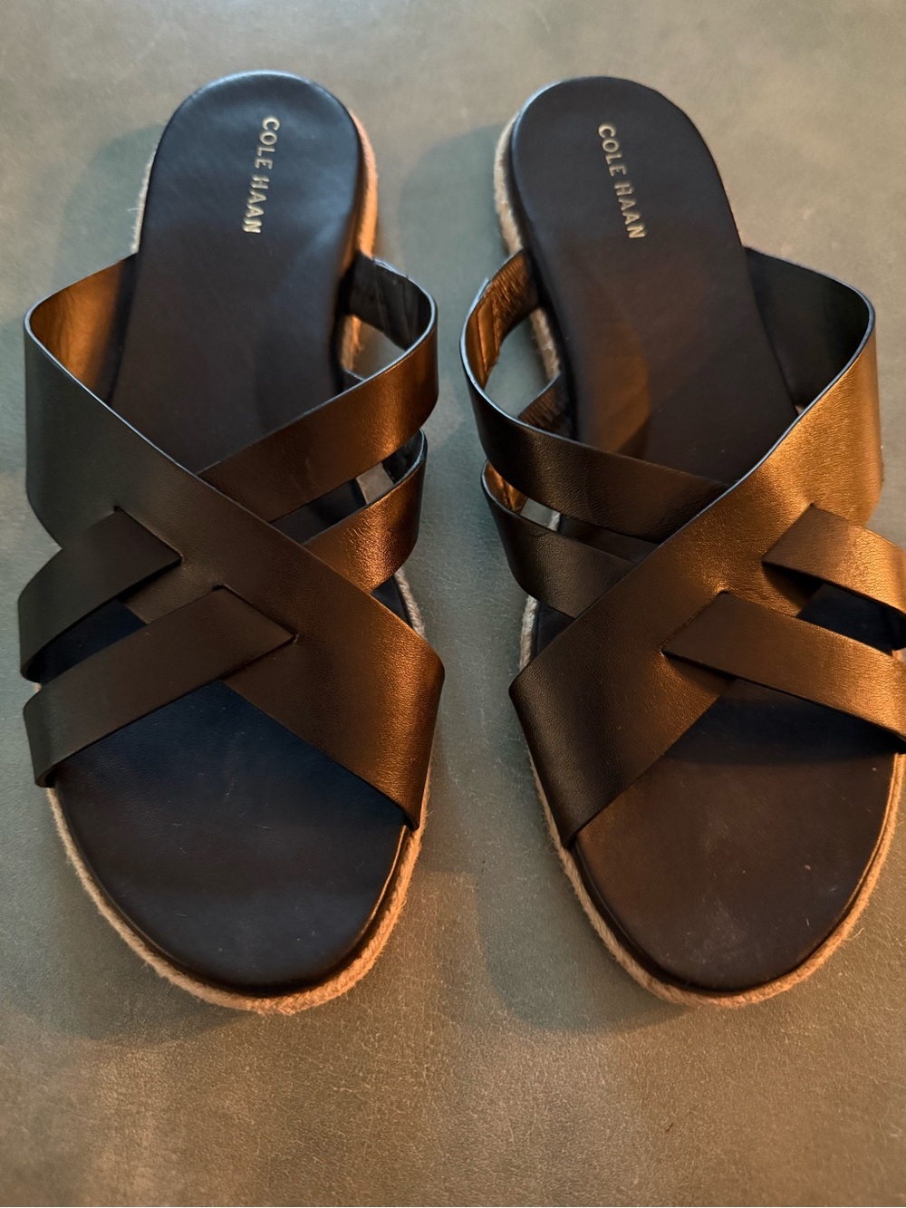 Cole Haan Black Leather Crisscross Slide Sandals